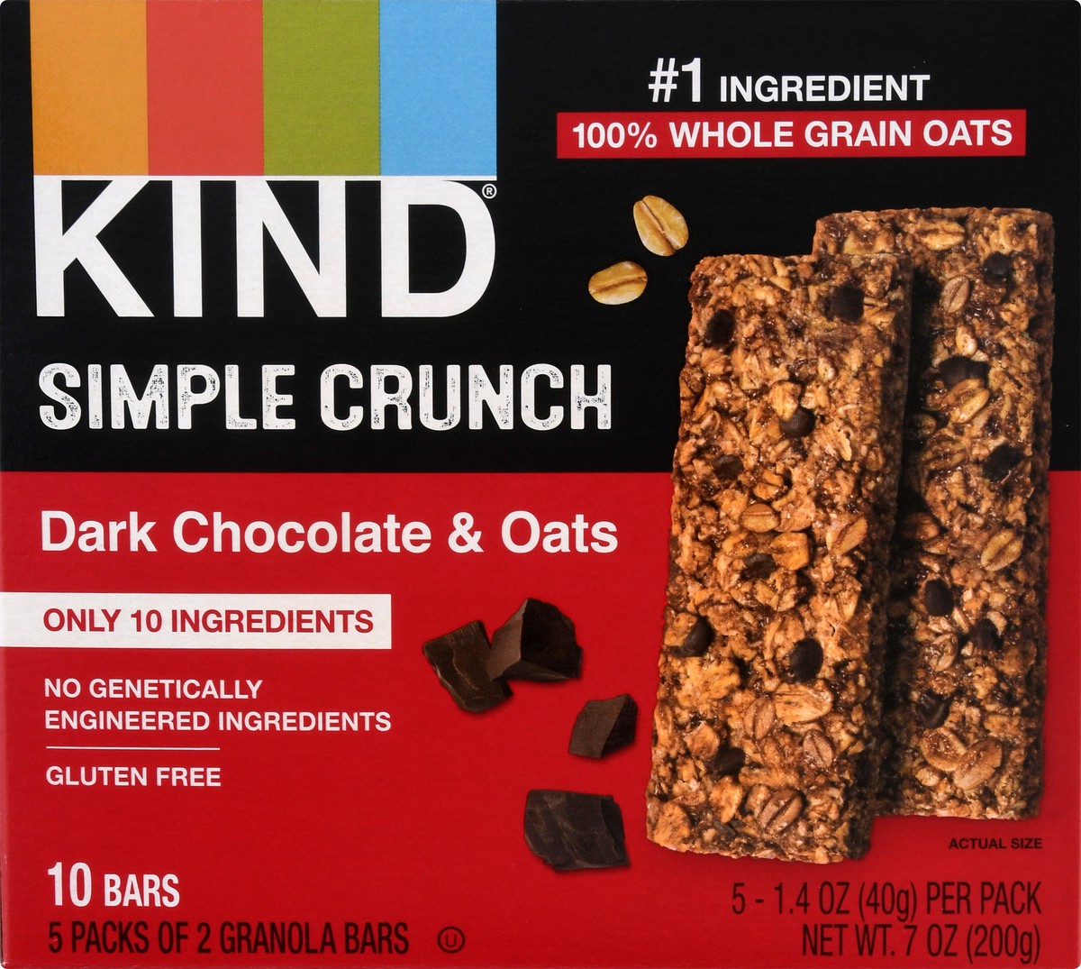 slide 6 of 9, KIND Simple Crunch Bars, Oats & Dark Chocolate, 1.4 oz, 5 Count, 7 oz