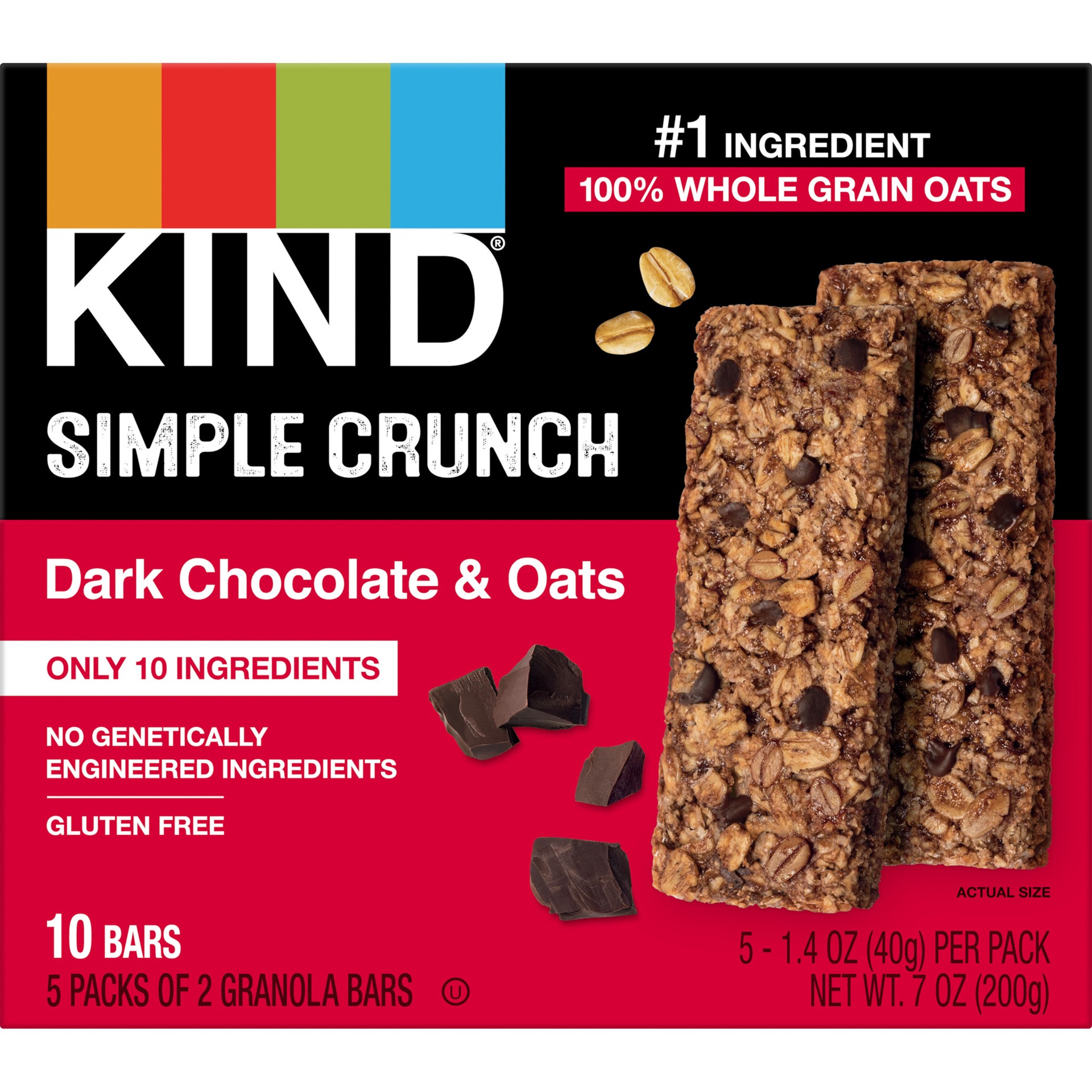 slide 1 of 9, KIND Simple Crunch Bars, Oats & Dark Chocolate, 1.4 oz, 5 Count, 7 oz