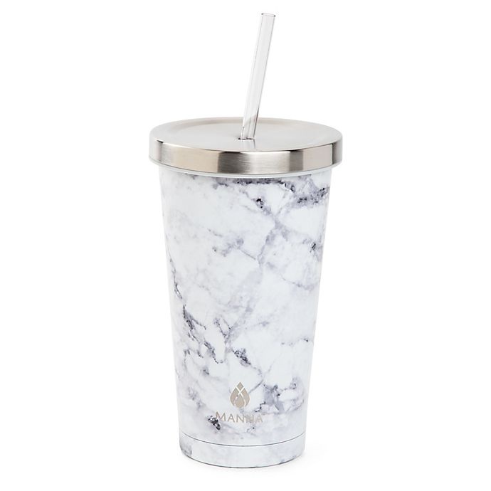 slide 1 of 1, Manna Organics Chilly Stainless Steel Tumbler with Lid - White Marble, 18 oz