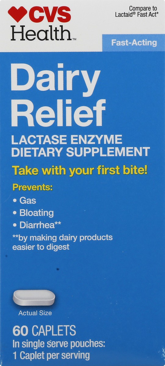 slide 4 of 12, CVS Health Dairy Relief Fast Acting Caplets, 125 Ct, 1 ct
