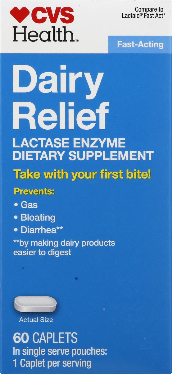 slide 6 of 12, CVS Health Dairy Relief Fast Acting Caplets, 125 Ct, 1 ct