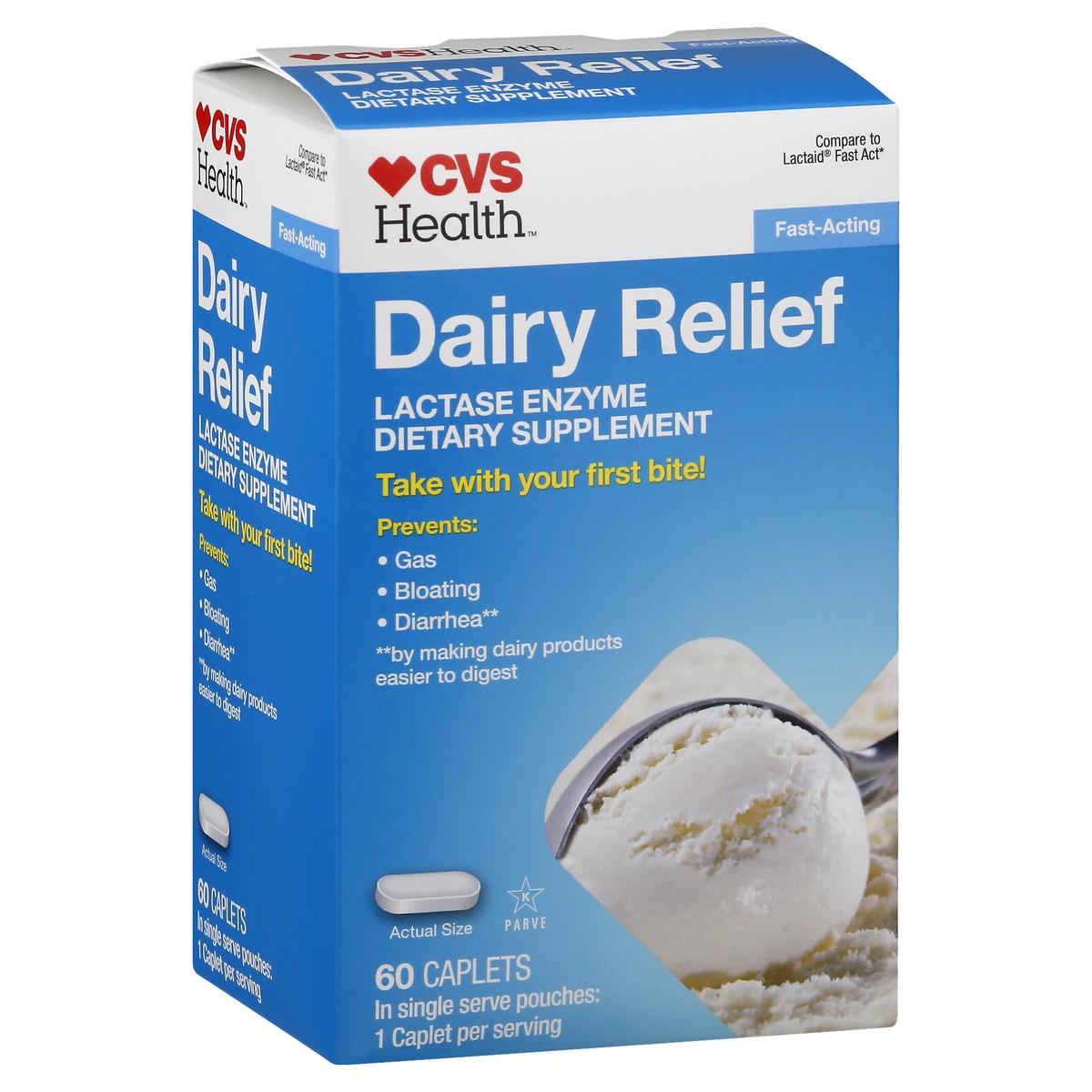 slide 3 of 12, CVS Health Dairy Relief Fast Acting Caplets, 125 Ct, 1 ct