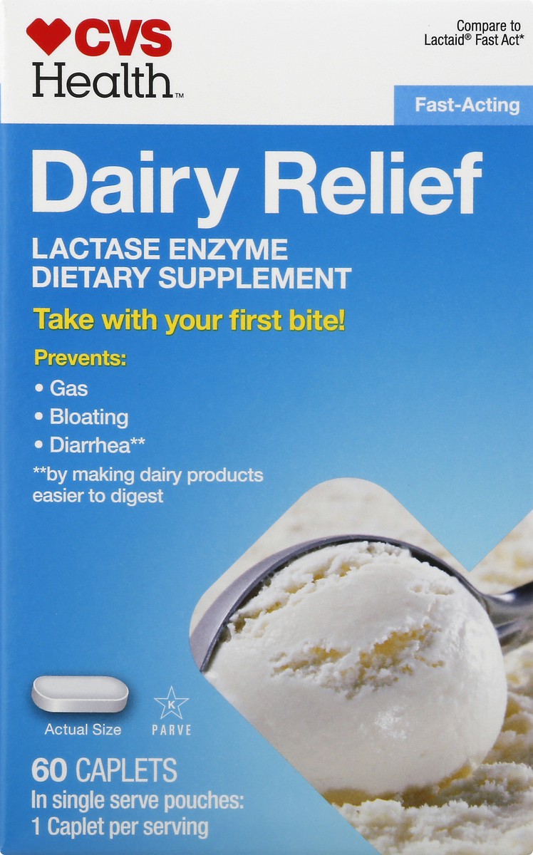 slide 1 of 12, CVS Health Dairy Relief Fast Acting Caplets, 125 Ct, 1 ct