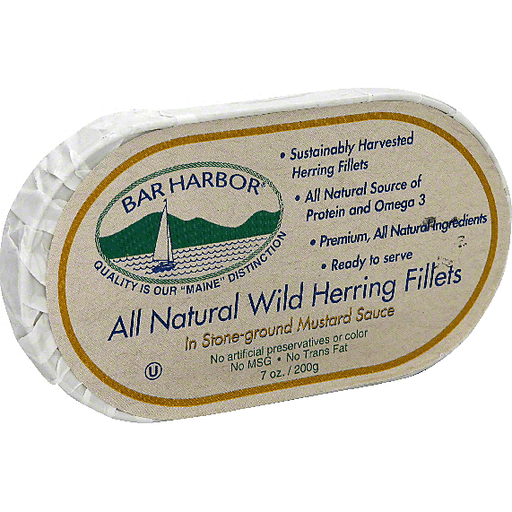 slide 1 of 1, Bar Harbor Wild Herring Fillets in Stone Ground Mustard Sauce, 7 oz