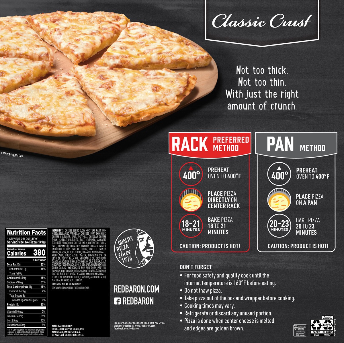 slide 2 of 9, Red Baron Classic Four Cheese Frozen Pizza - 21.06oz, 21.06 oz
