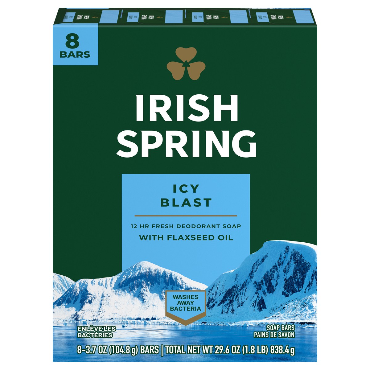 slide 1 of 7, Irish Spring Icy Blast Deodorant Bar Soap for Men, 3.7 oz, 8 Pack, 8 ct