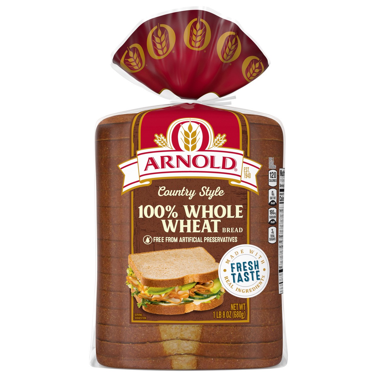 slide 1 of 12, Arnold Country 100% Whole Wheat Breadc 24 Oz, 24 oz