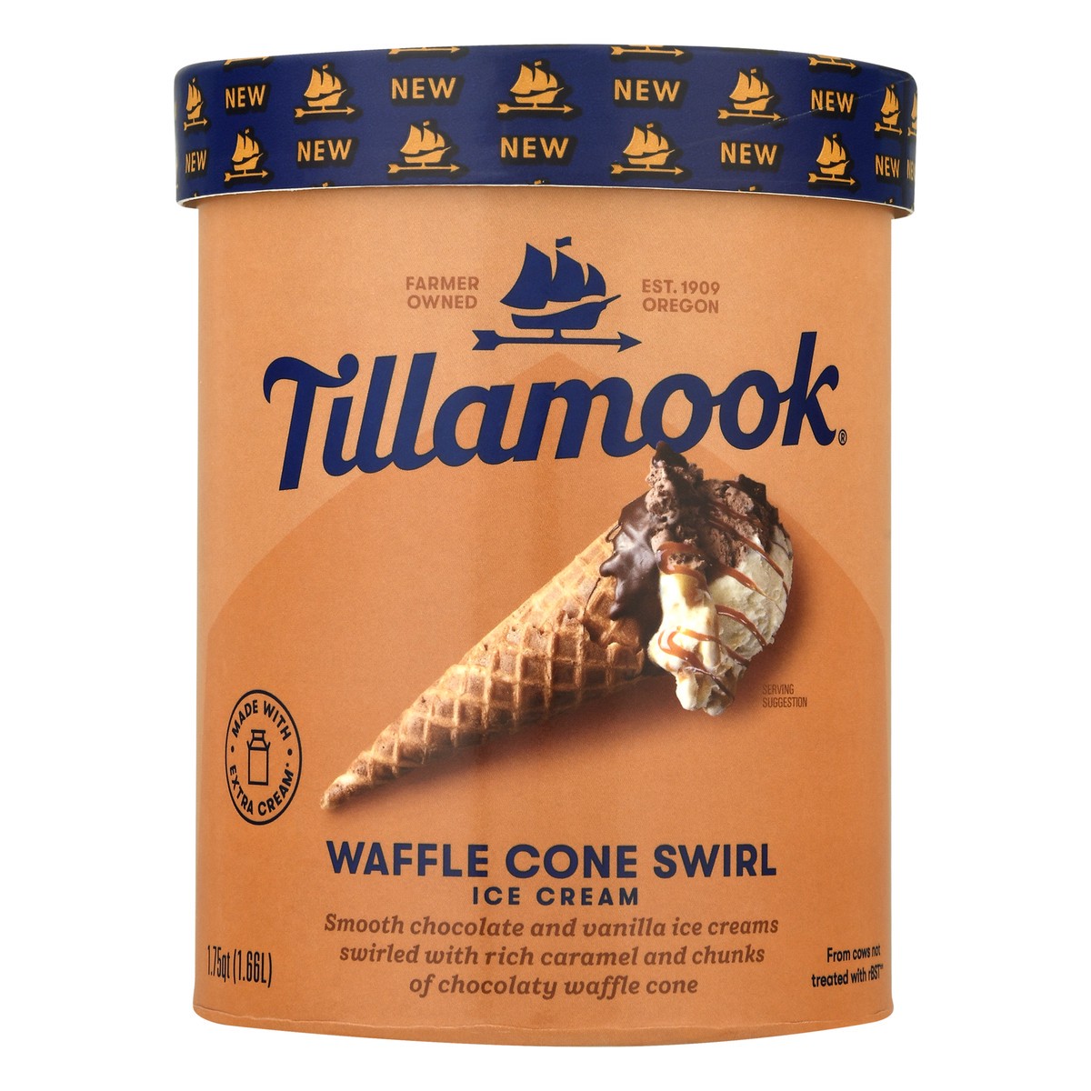 slide 1 of 9, Tillamook Waffle Cone Swirl Ice Cream 1.75 qt, 1.75 qt