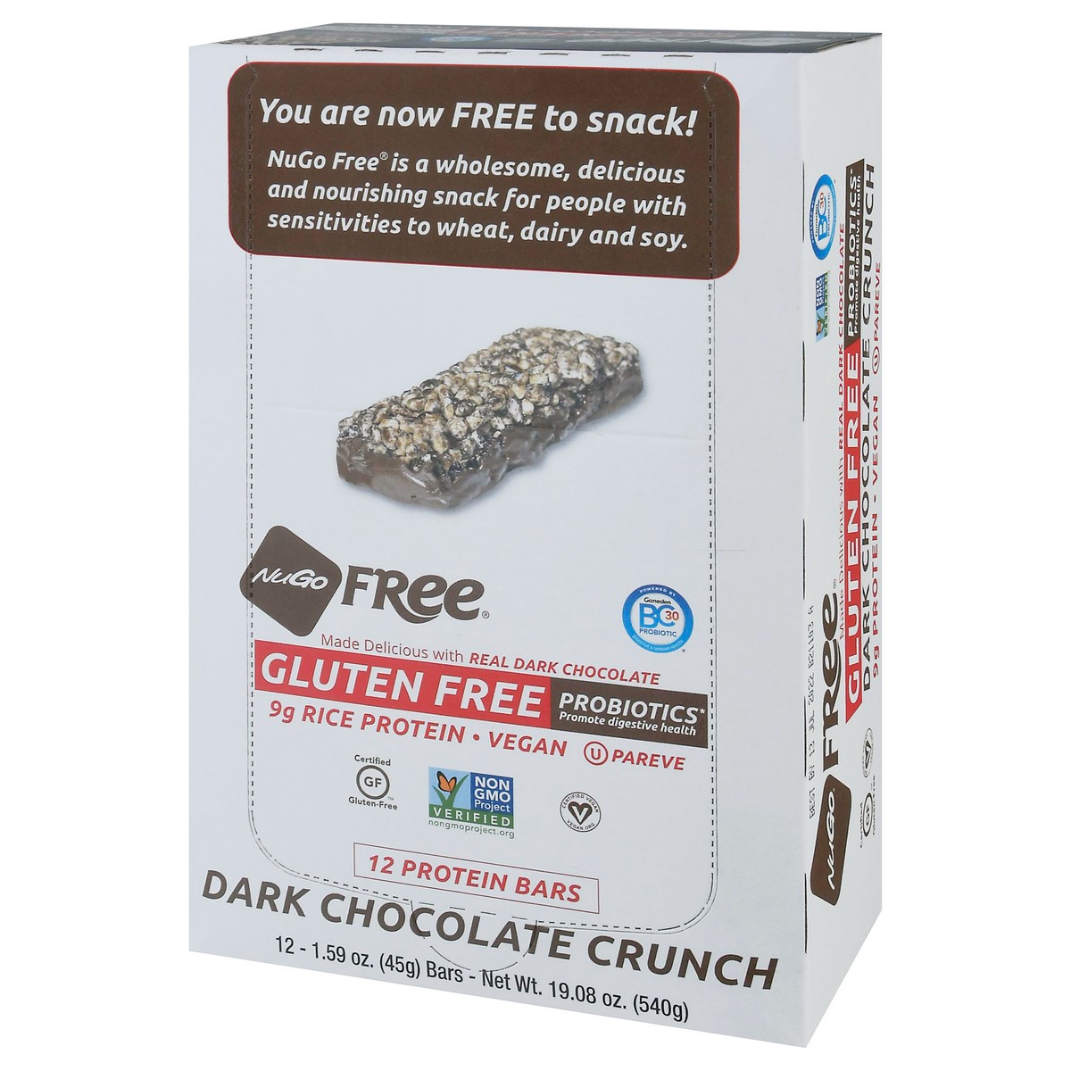 slide 3 of 14, NuGo Free Gluten Free Dark Chocolate Crunch Protein Bars 12 - 1.59 oz ea, 12 ct