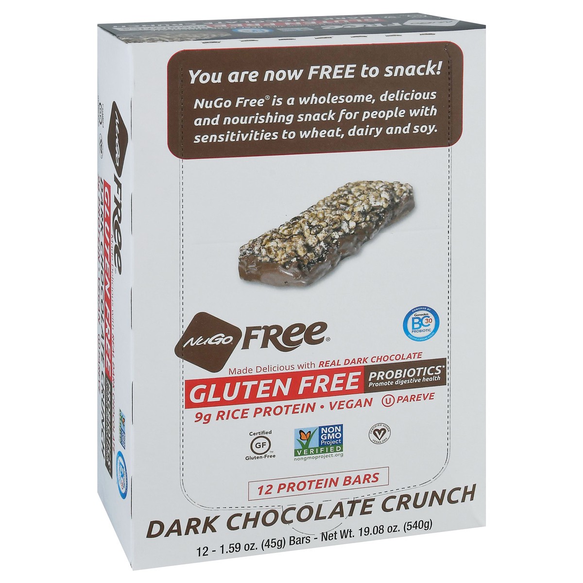 slide 12 of 14, NuGo Free Gluten Free Dark Chocolate Crunch Protein Bars 12 - 1.59 oz ea, 12 ct