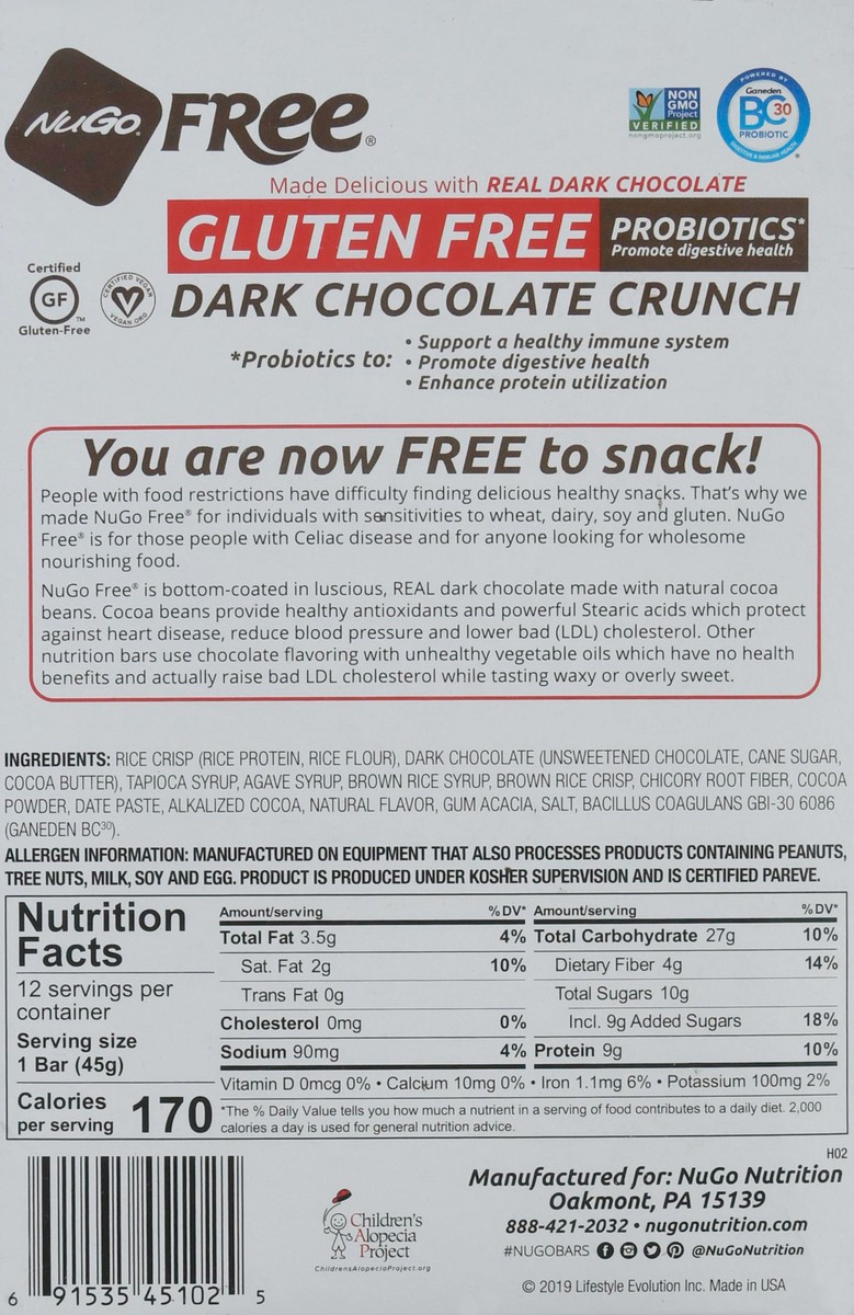 slide 8 of 14, NuGo Free Gluten Free Dark Chocolate Crunch Protein Bars 12 - 1.59 oz ea, 12 ct