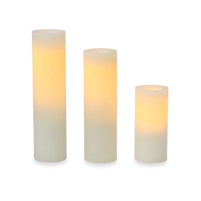 slide 1 of 1, Candle Impressions Assorted Slim Flameless Wax Pillar Candles, 3 ct