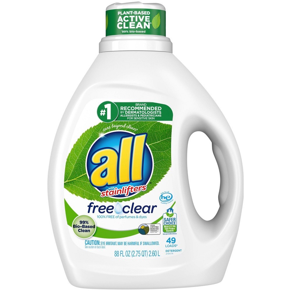 slide 2 of 3, all Laundry Detergent Liquid, Free Clear Eco 99% Bio Based, Unscented and Hypoallergenic, 88 Ounce, 49 Total Loads, 88 fl oz