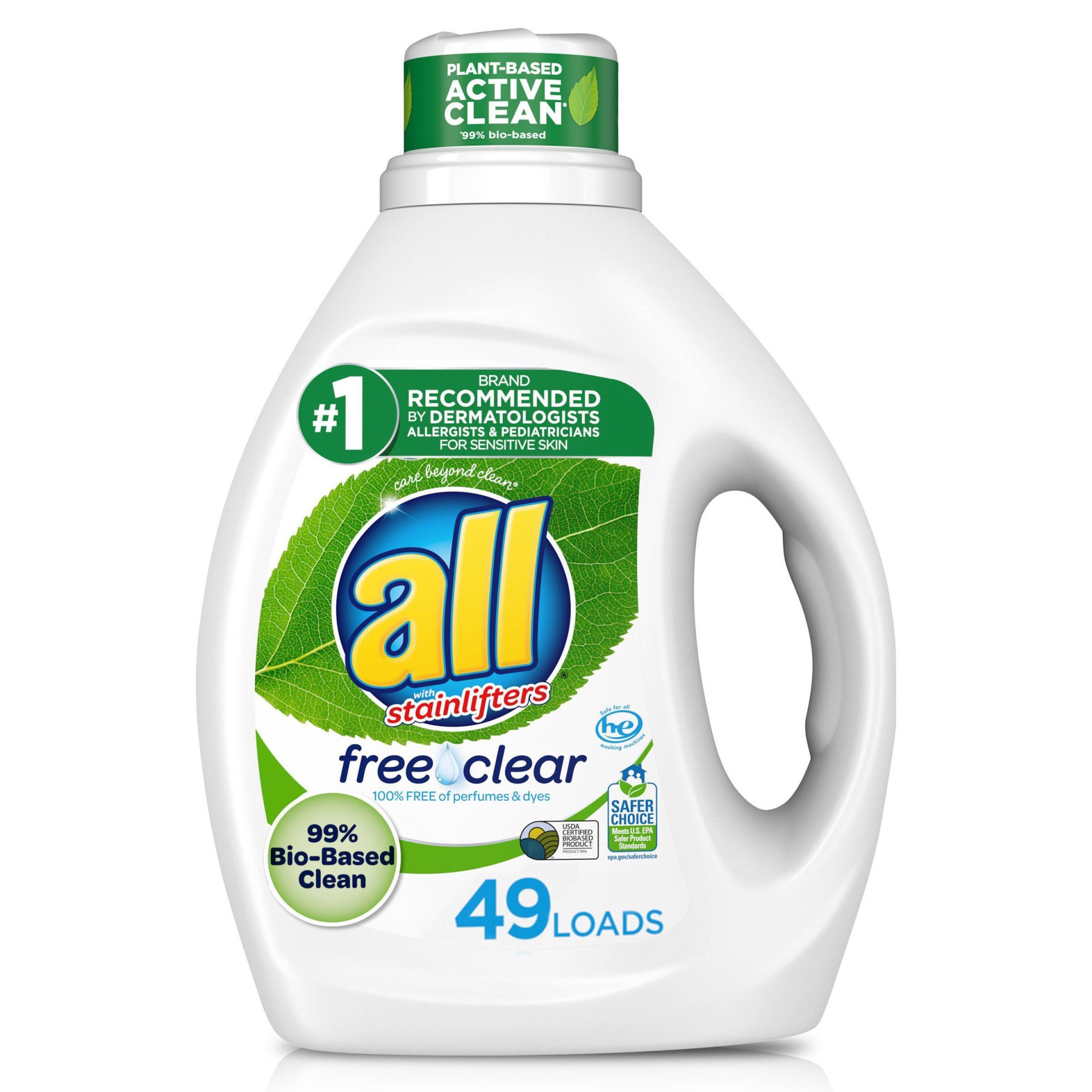 slide 1 of 3, all Laundry Detergent Liquid, Free Clear Eco 99% Bio Based, Unscented and Hypoallergenic, 88 Ounce, 49 Total Loads, 88 fl oz