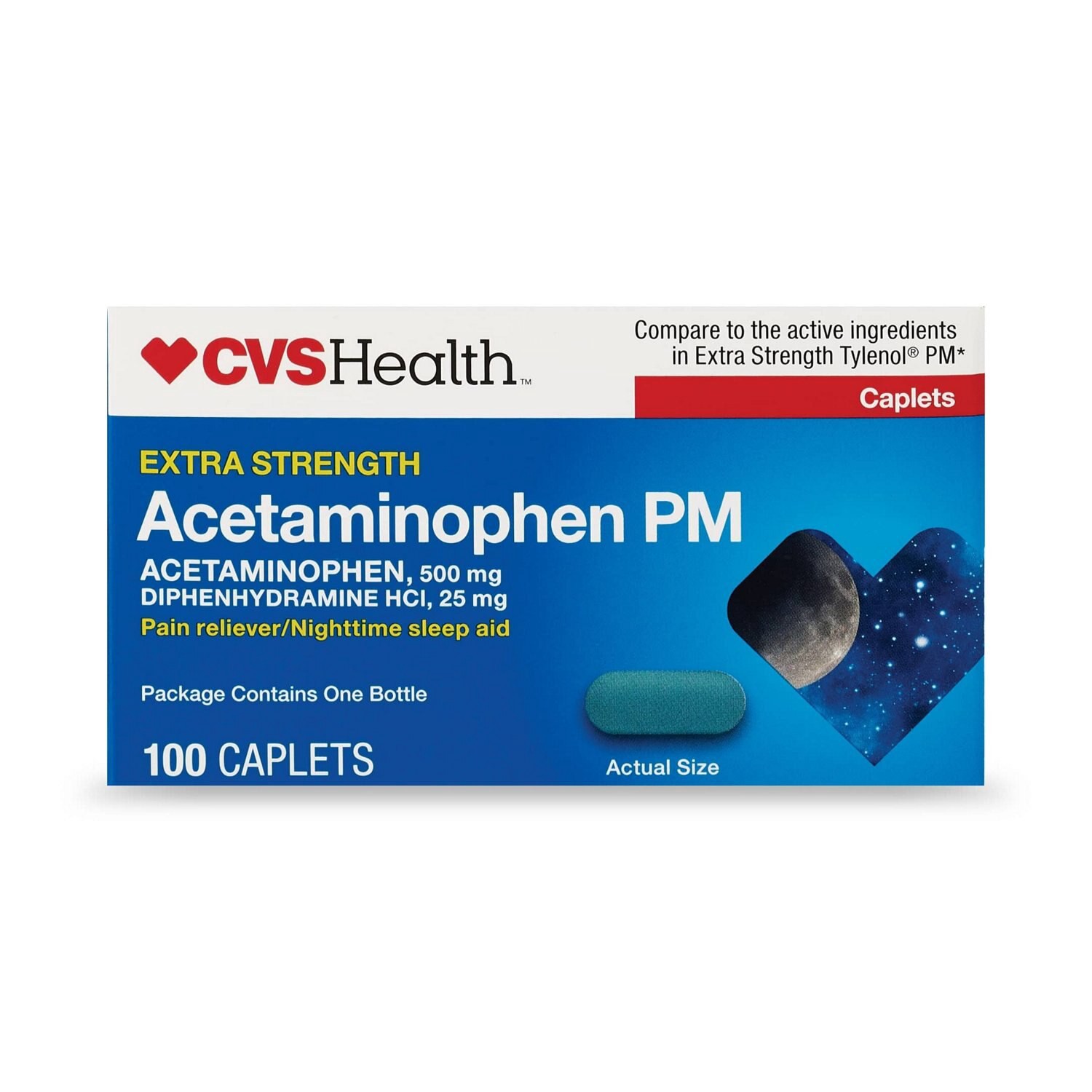 slide 1 of 9, Cvs Health Extra Stength Acetaminophen Pm Pain Reliever & Nighttime Sleep-Aid Caplets, 100 Ct, 100 ct