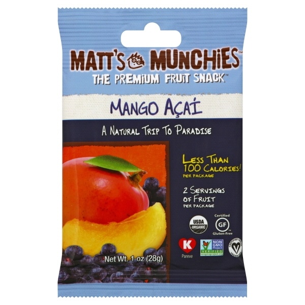 slide 1 of 1, Matt's Munchies Mango Acai Fruit Snacks, 1 oz