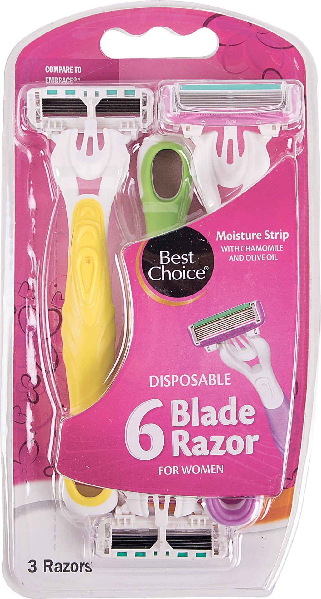 slide 1 of 1, Best Choice Moisture Strip Disposable 6 Blade Razor For Women, 3 ct