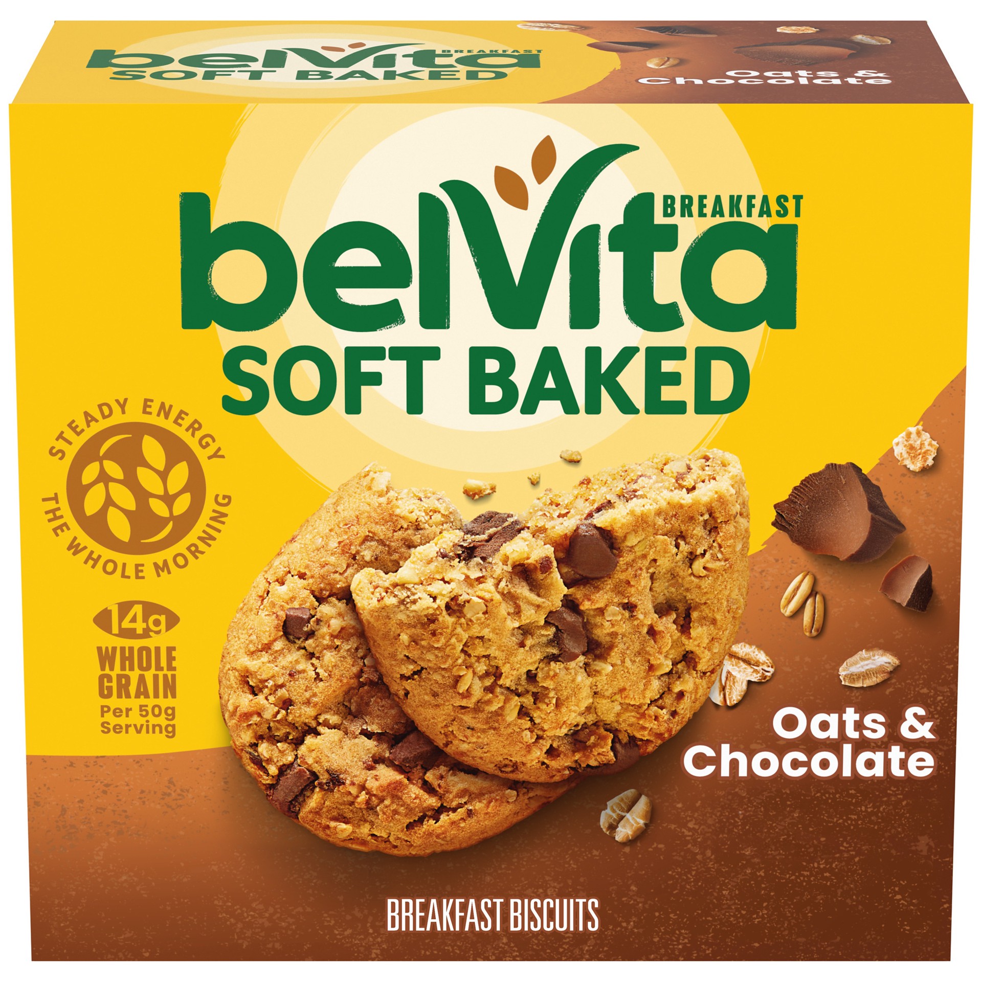 slide 1 of 9, belVita Soft Baked Oats & Chocolate Breakfast Biscuits, Chewy Breakfast Bars, 5 Packs (1 Biscuit Per Pack), 8.8 oz