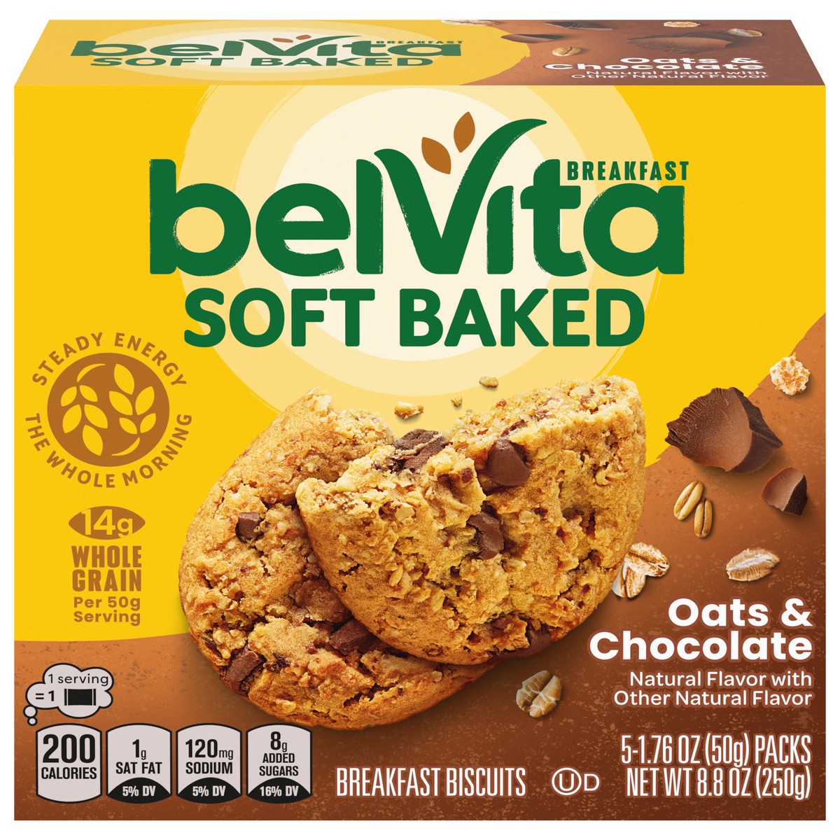 slide 1 of 9, belVita Soft Baked Oats & Chocolate Breakfast Biscuits, 5 Packs (1 Biscuit Per Pack), 8.8 oz