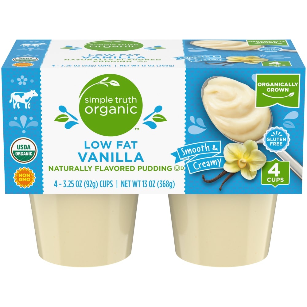 slide 1 of 1, Simple Truth Organic Low Fat Vanilla Naturally Flavored Pudding, 4 ct; 3.25 oz