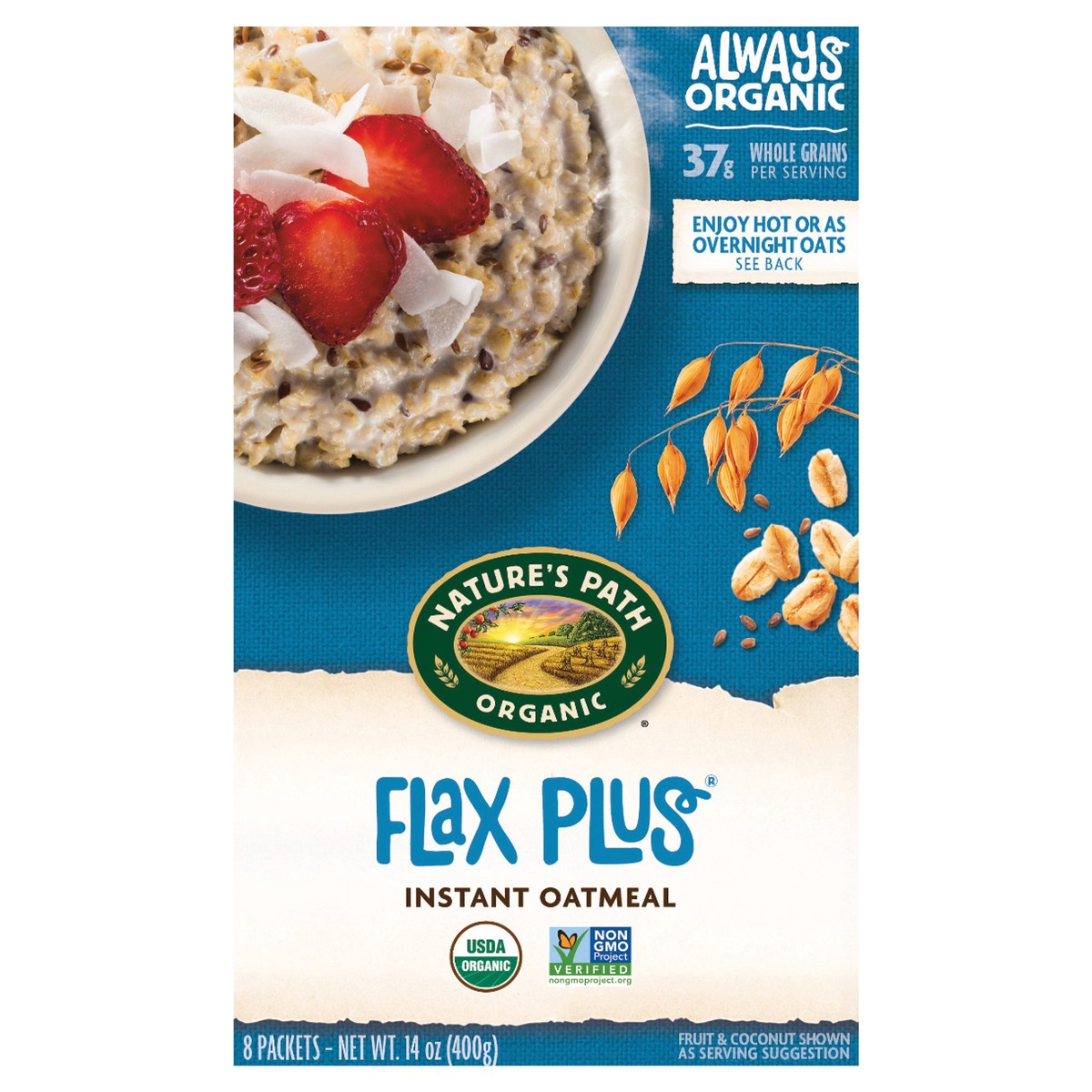 slide 1 of 10, Nature's Path Organic Flax Plus Instant Hot Oatmeal, 8 ct; 14 oz