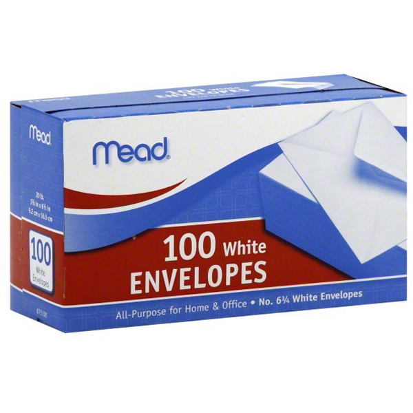 slide 1 of 2, Mead White Envelopes No 6 3/4, 100 ct