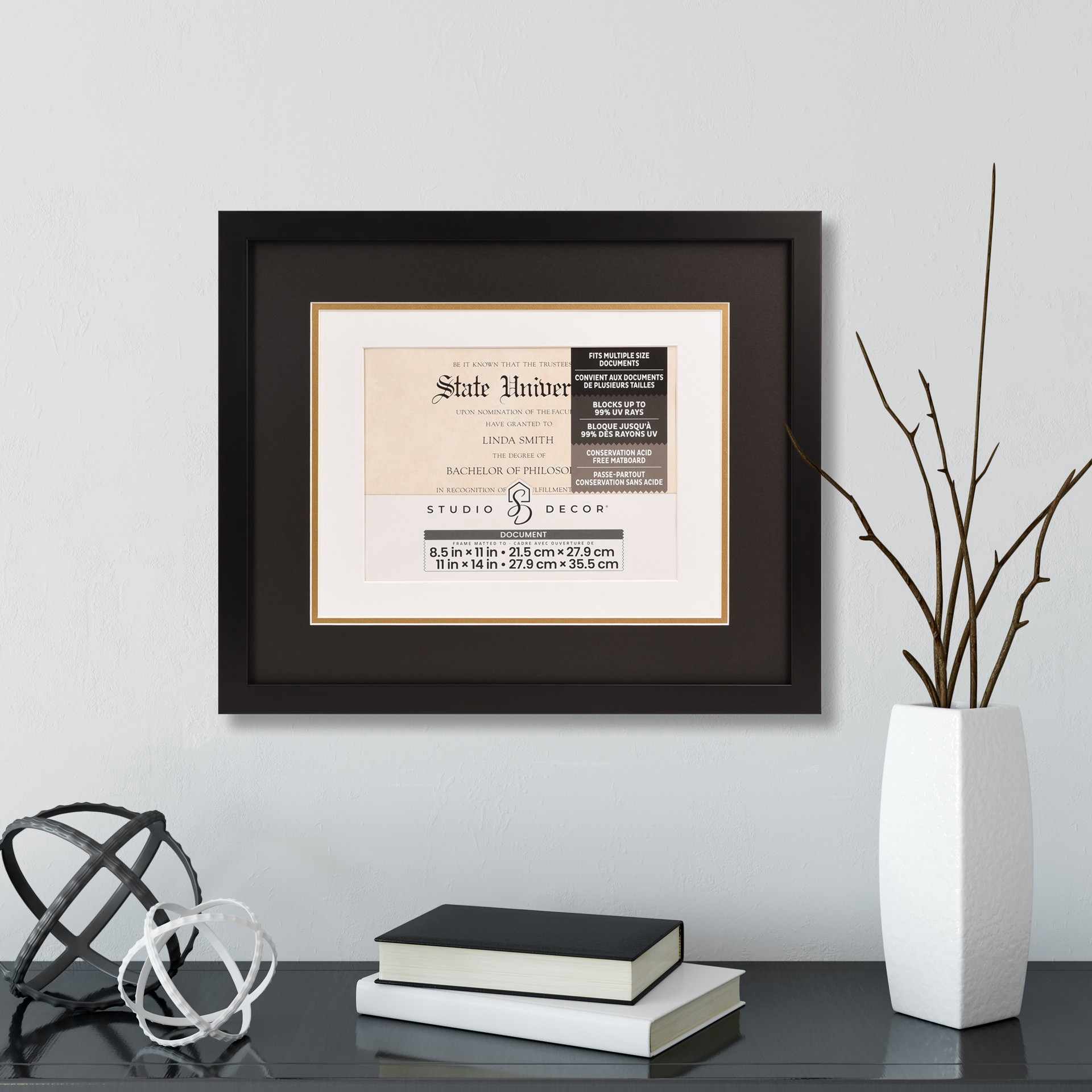 slide 4 of 4, 8.5" X 11" Black Document Frame With Triple Mat By Studio Decor, 8.5 in x 11 in