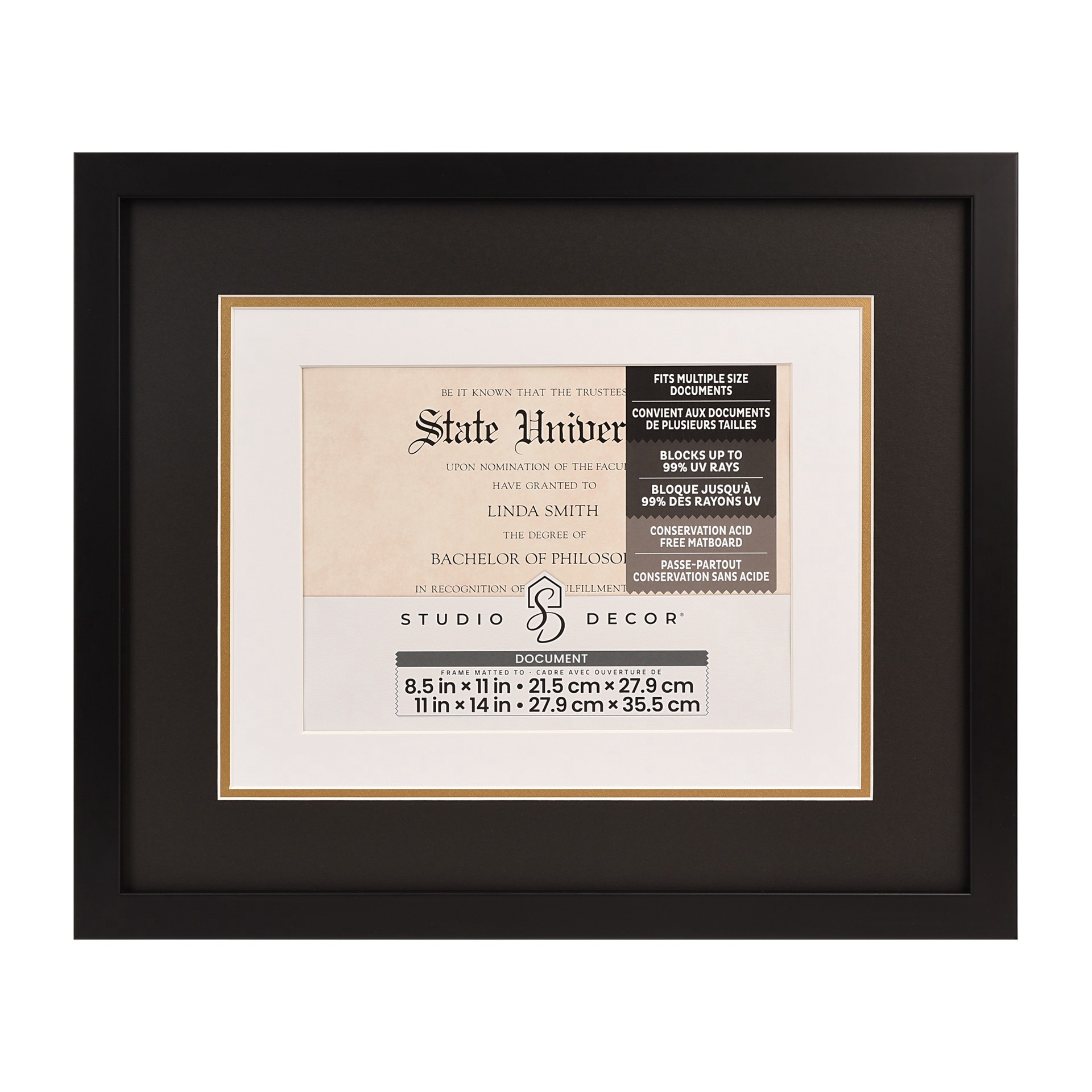slide 3 of 4, 8.5" X 11" Black Document Frame With Triple Mat By Studio Decor, 8.5 in x 11 in