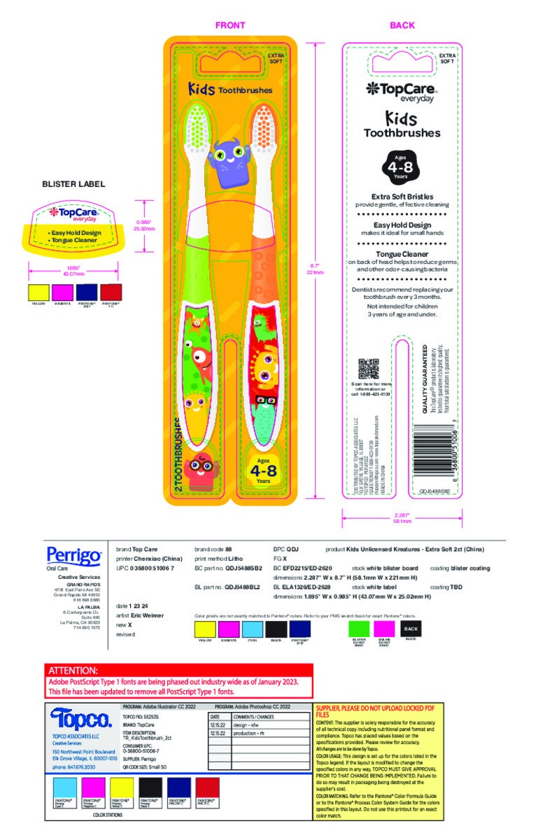 slide 13 of 13, TopCare Everyday Kids Extra Soft Toothbrushes 2 ea, 2 ct