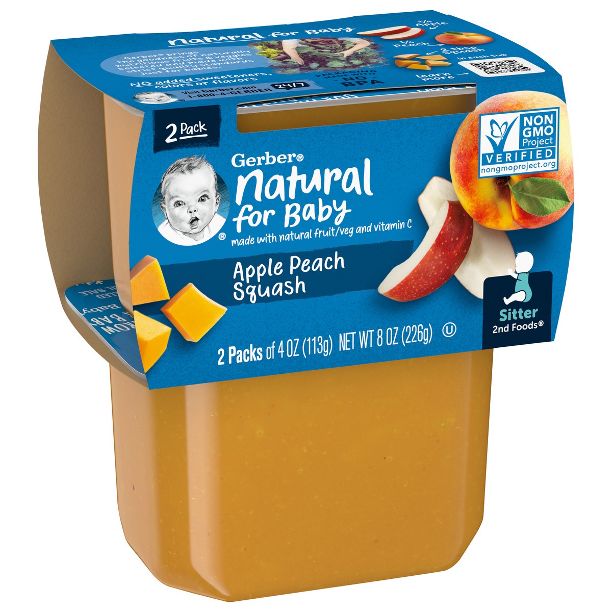 slide 8 of 9, Gerber 2nd Foods Natural for Baby Baby Food, Apple Peach Squash, 4 oz Tubs (2 Pack), 8 oz