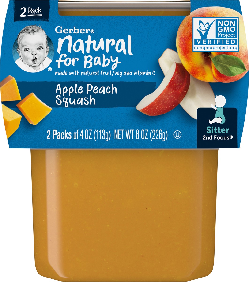 slide 6 of 9, Gerber 2nd Foods Natural for Baby Baby Food, Apple Peach Squash, 4 oz Tubs (2 Pack), 8 oz