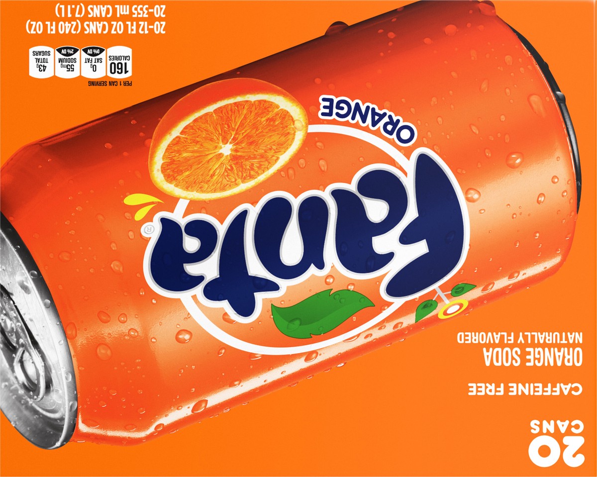 slide 8 of 9, Fanta Orange Soda Fruit Flavored Soft Drink, 12 fl oz, 20 Pack, 240 fl oz