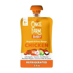 Once Upon a Farm Organic Chicken Bone Broth Apple Tomato Cauliflower Carrot Baby Food Pouch - 3.5 oz