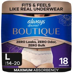 Always Discreet Boutique Rosy, Reimagined Adult Diapers for Women, Maximum Incontinence Underwear L, 18 CT​
