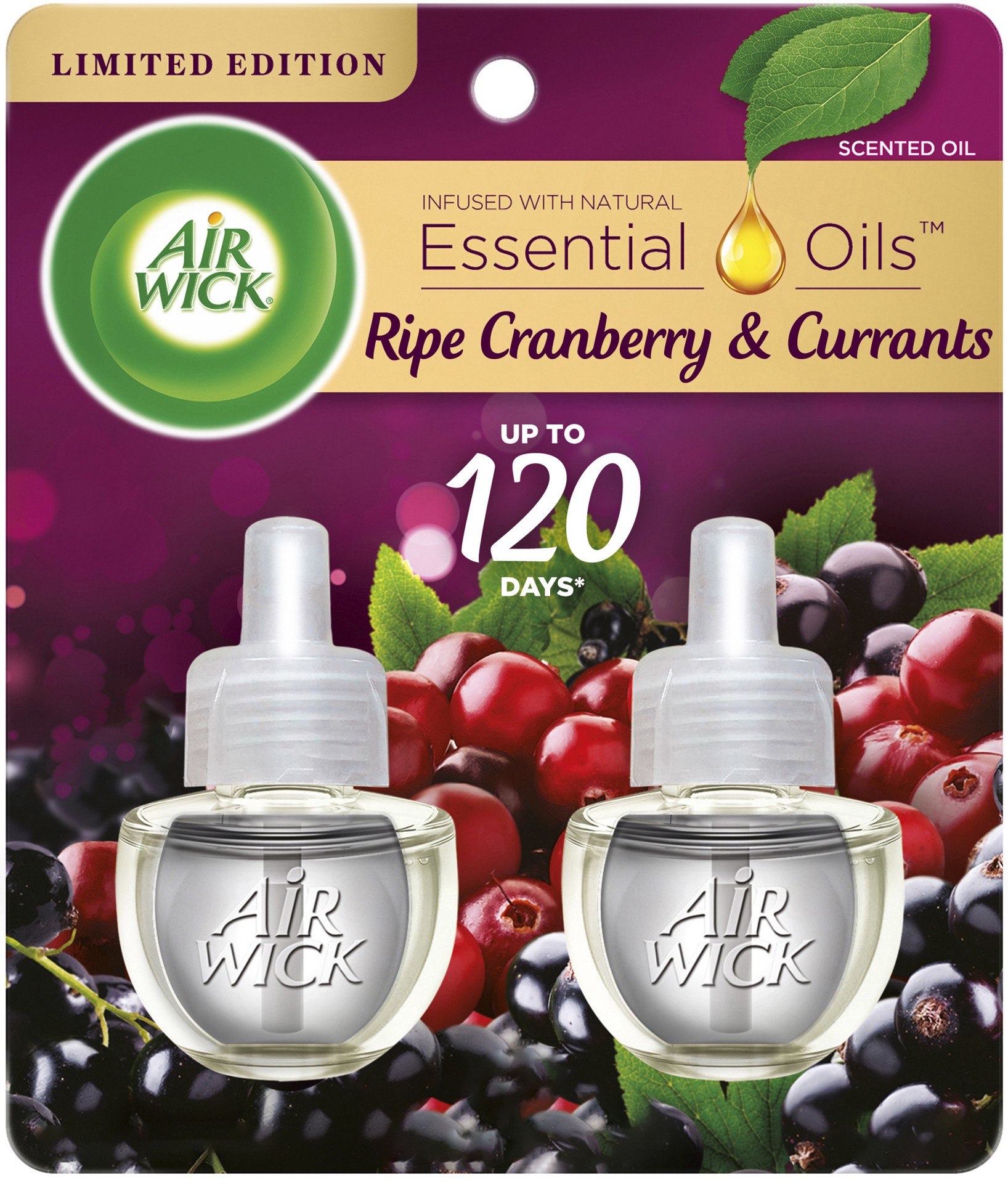 slide 1 of 9, Air Wick Plug in Scented Oil Refill, 2 ct, Ripe Cranberry and Currants, Air Freshener, Essential Oils, Fall Scent, Fall decor, 2 ct