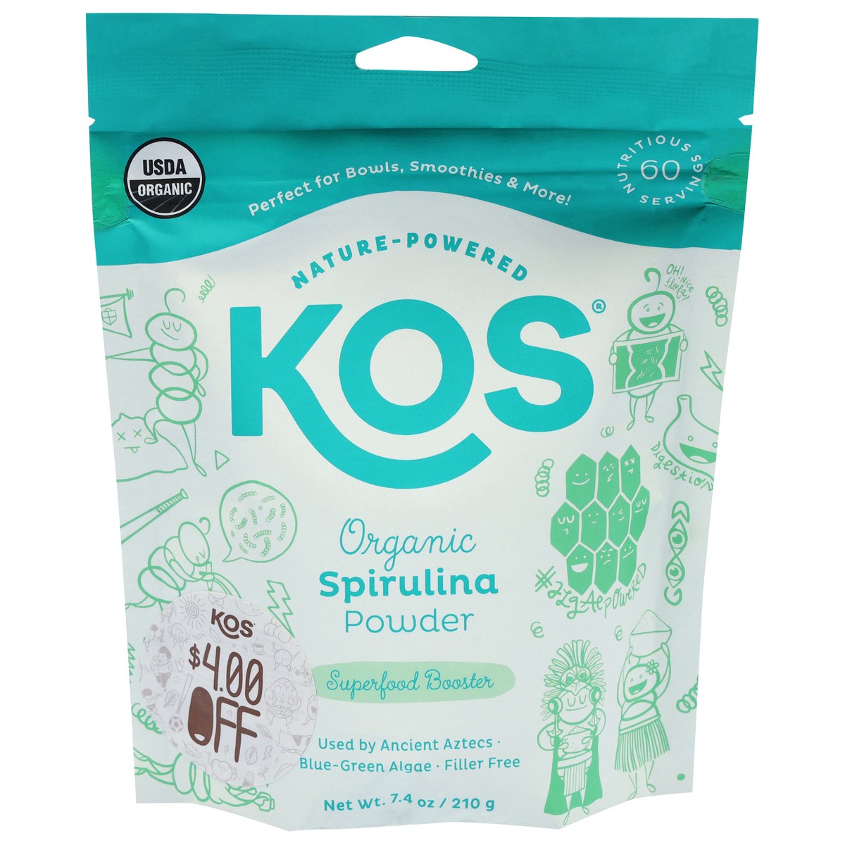 slide 1 of 12, KOS Organic Spirulina Powder 7.4 oz, 7.4 oz