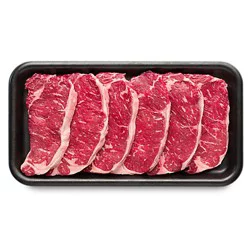 Beef Top Loin New York Strip Steak Boneless Imported Service Case