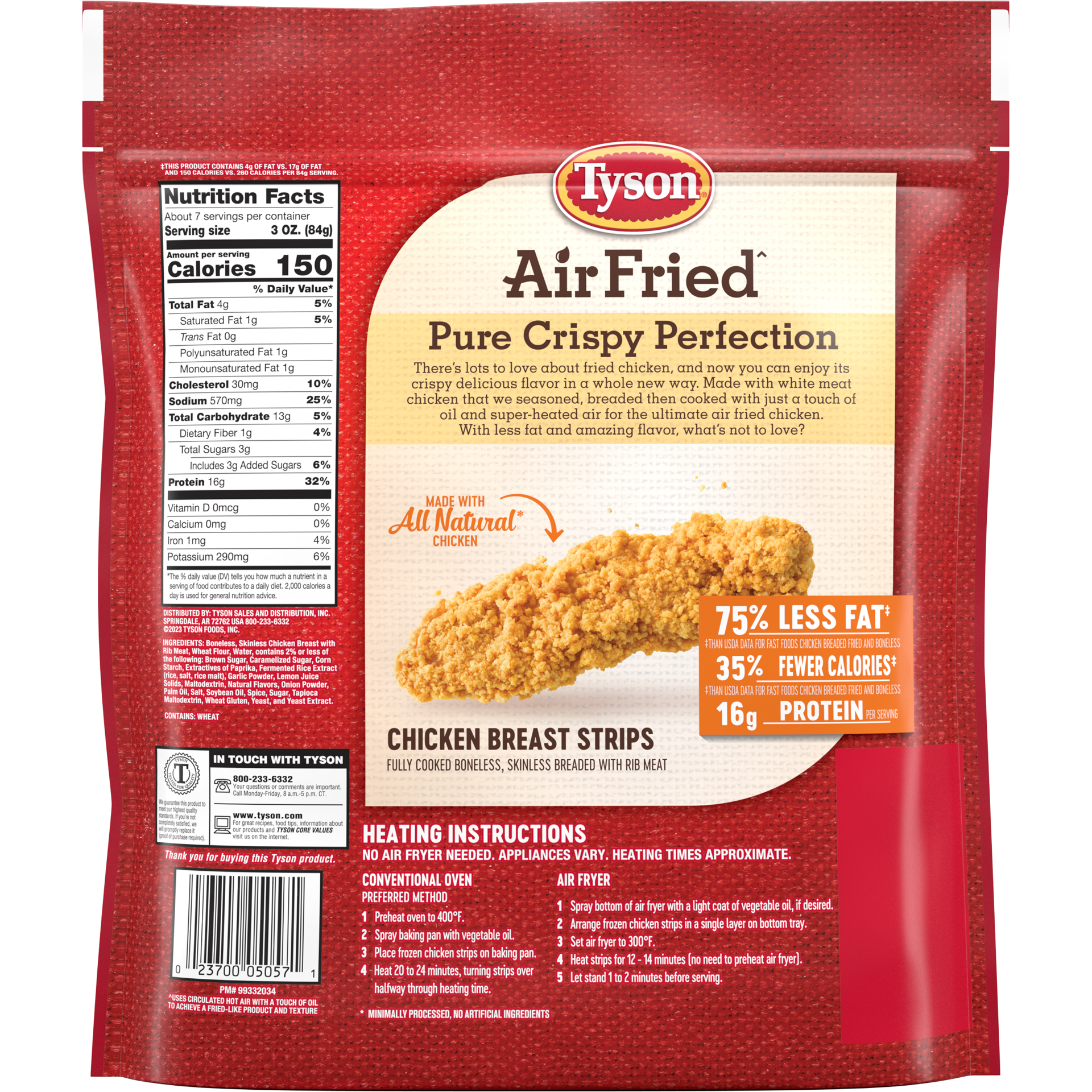 slide 1 of 6, Tyson Air Fried Perfectly Crispy Chicken Breast Strips, 20 oz. (Frozen), 566.99 g