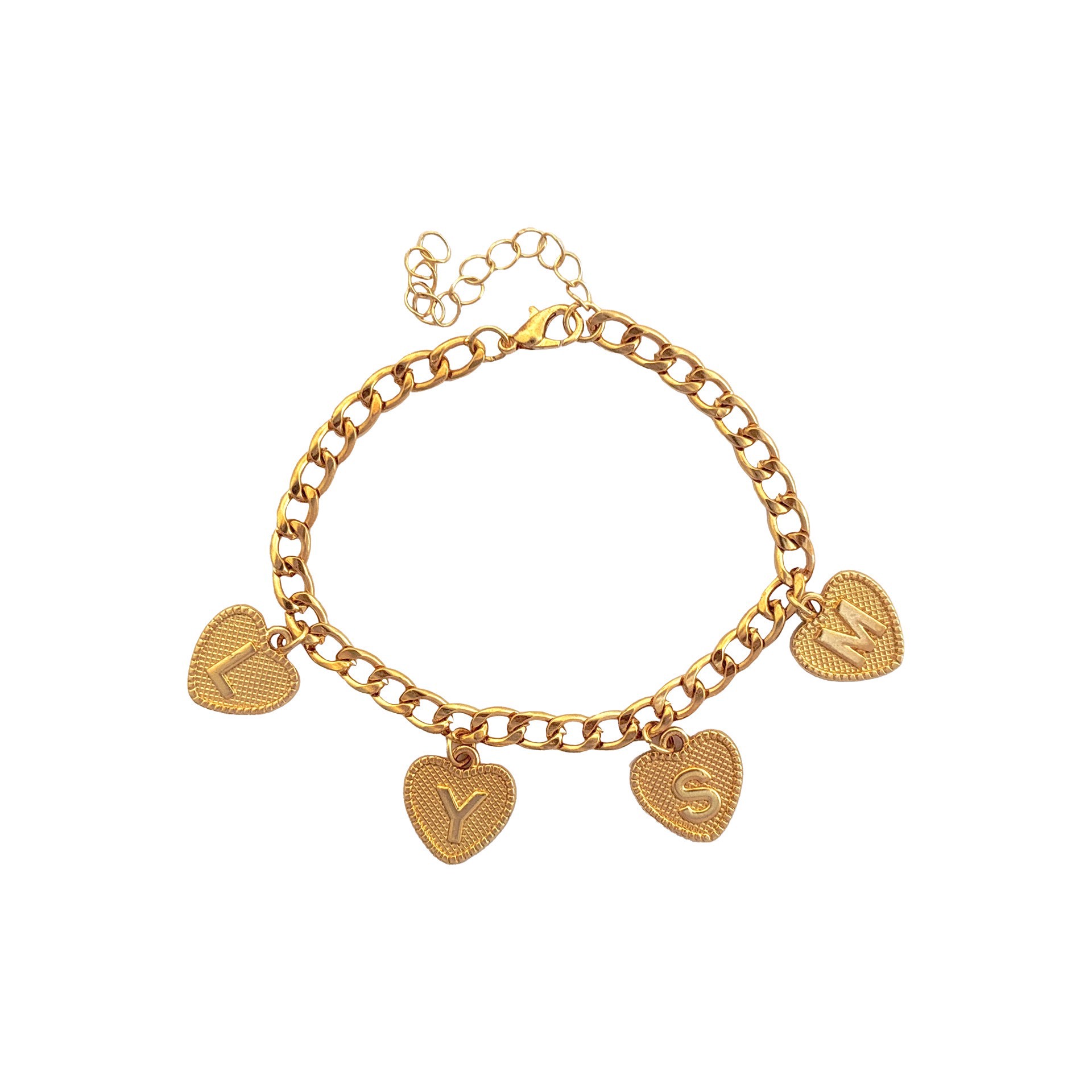 slide 2 of 3, Blue Moon Studio Gold-Colored Heart Alphabet Charm Set, 15mm x 15.75mm