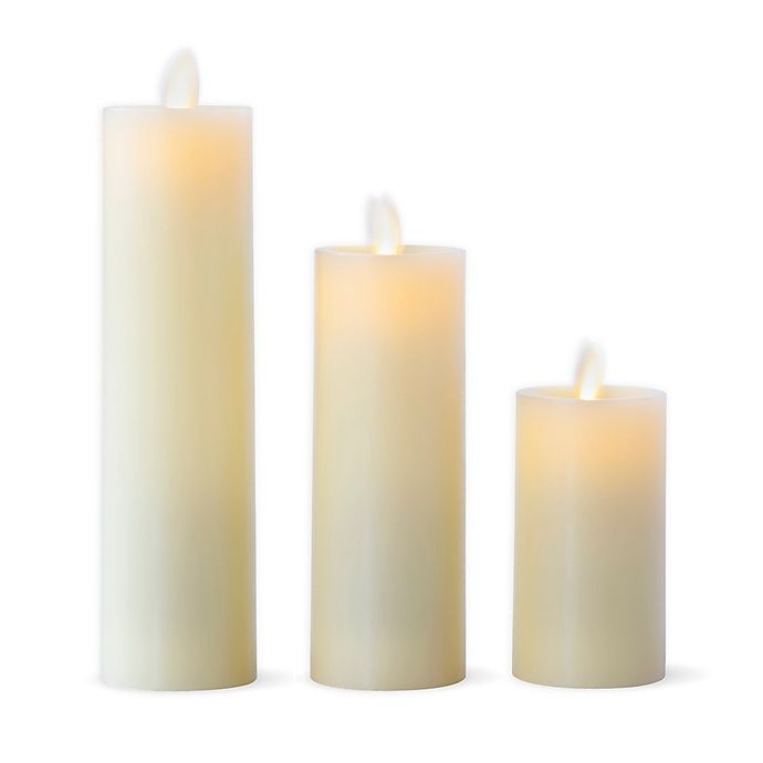 slide 1 of 1, Luminara Real-Flame Effect Slim Pillar Candle - Ivory, 3 ct