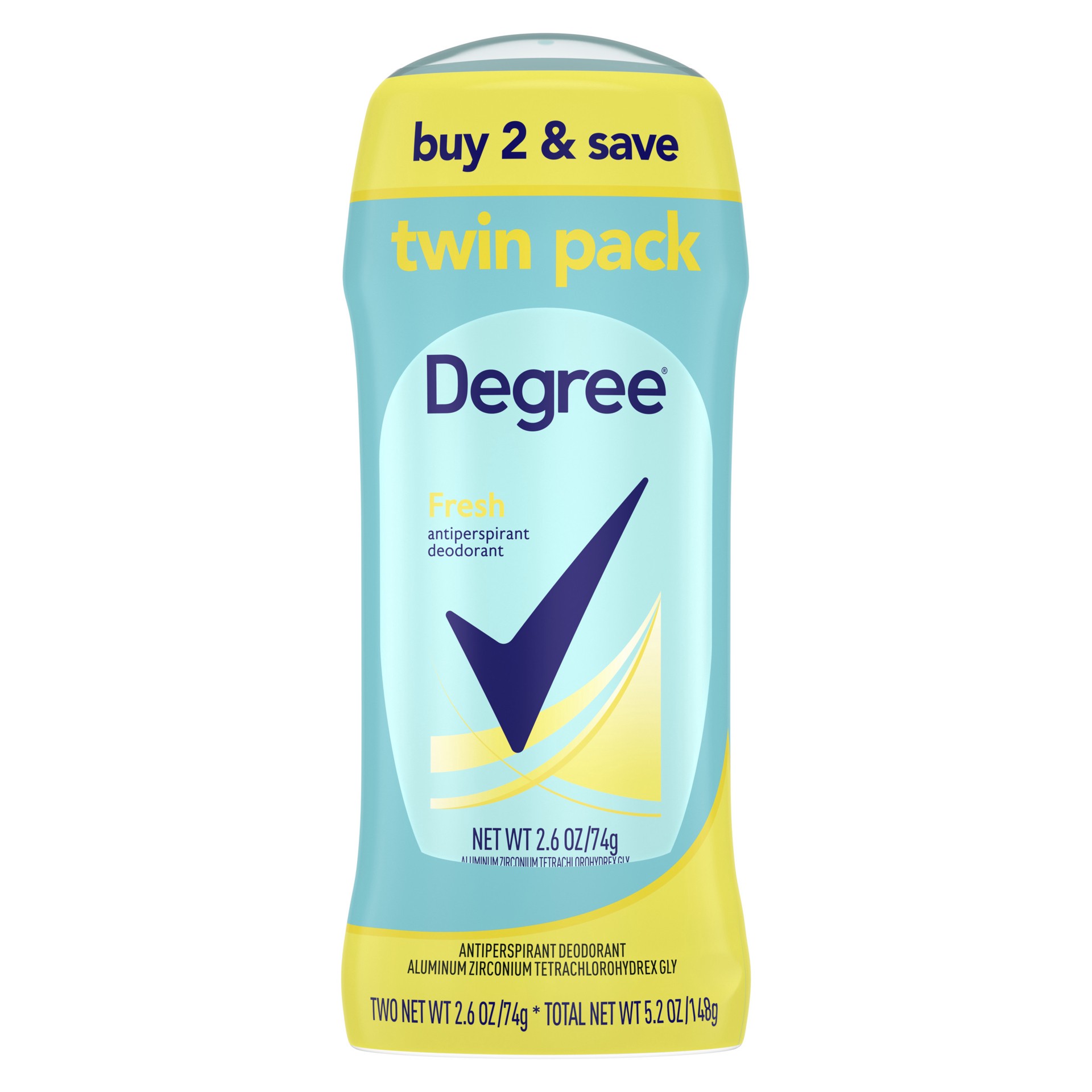 slide 1 of 9, Degree Antiperspirant Deodorant Fresh, 2.6 oz, Twin Pack, 2.6 oz