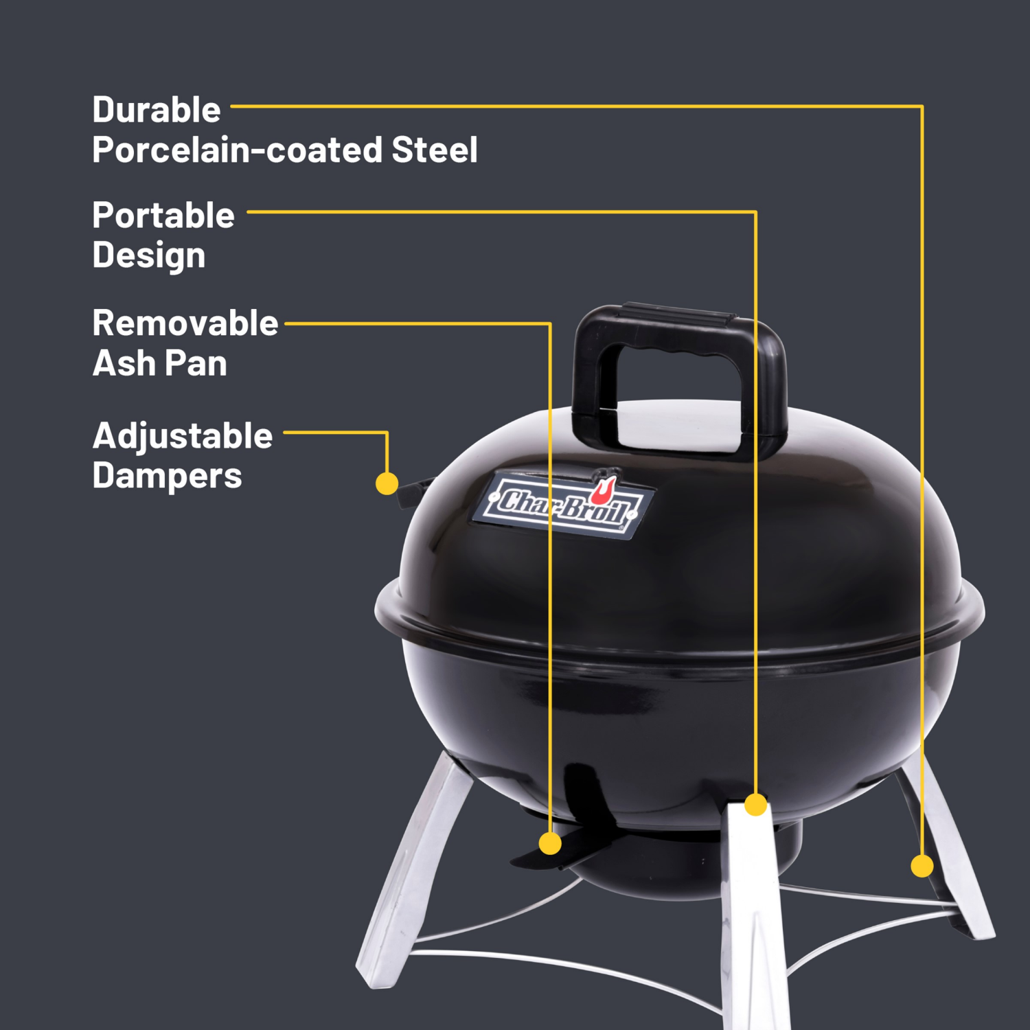 slide 2 of 7, Char-Broil 14"; Portable Kettle Charcoal Grill Black Model 13301719, 14.2 in