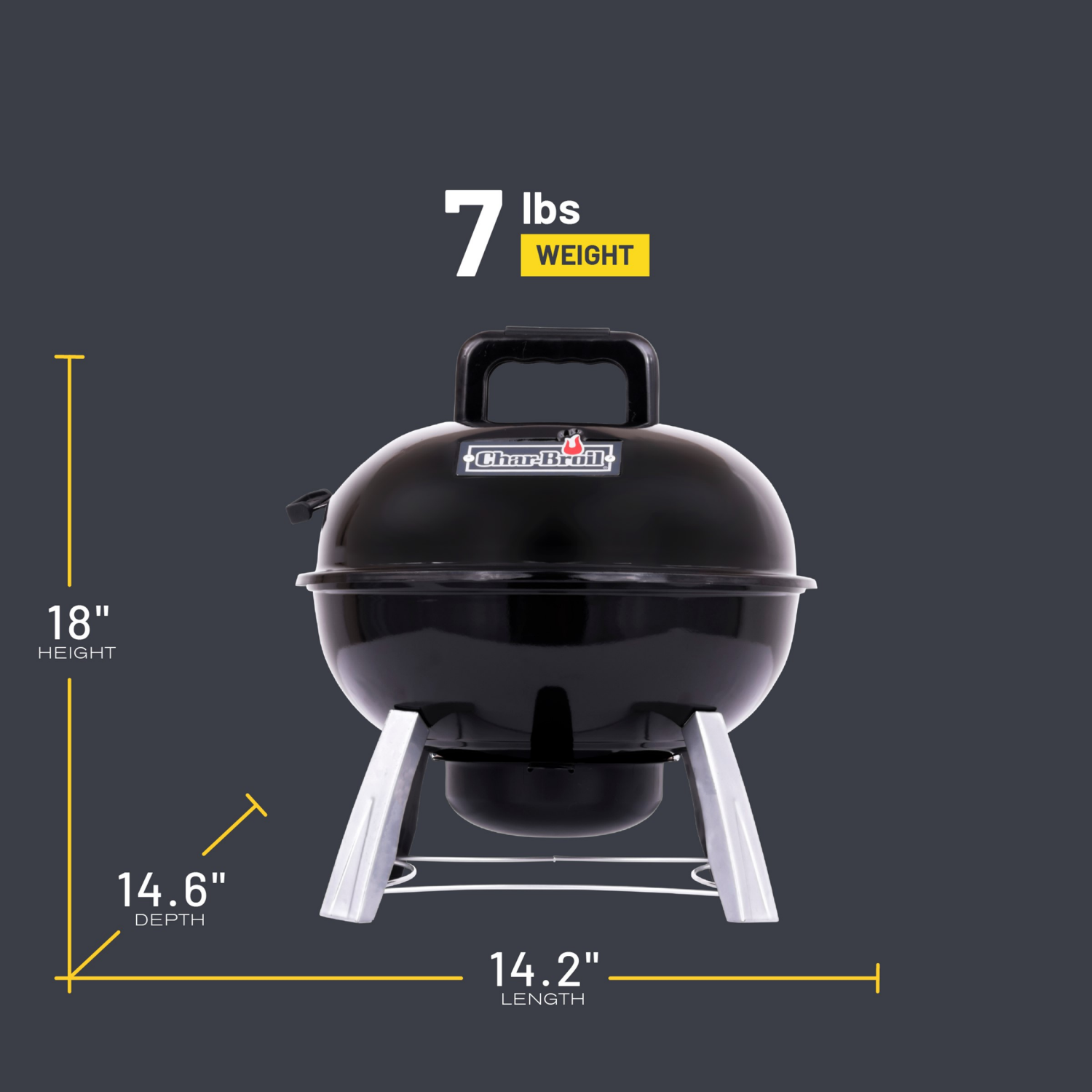 slide 4 of 7, Char-Broil 14"; Portable Kettle Charcoal Grill Black Model 13301719, 14.2 in