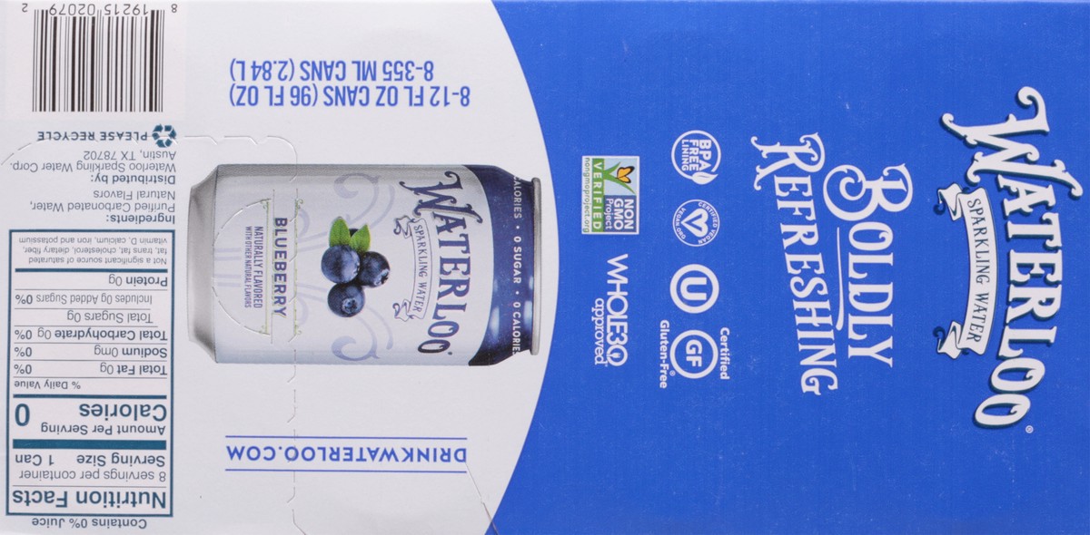 slide 4 of 9, Waterloo Blueberry Sparkling Water 8 - 12 fl oz Cans, 8 ct