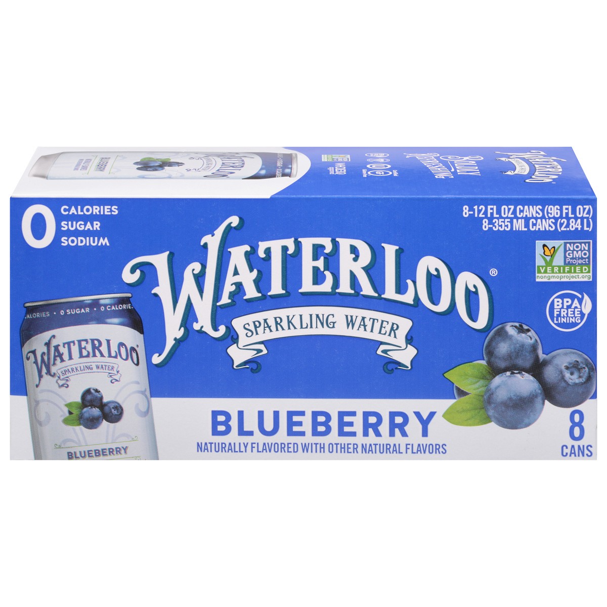 slide 1 of 9, Waterloo Blueberry Sparkling Water 8 - 12 fl oz Cans, 8 ct