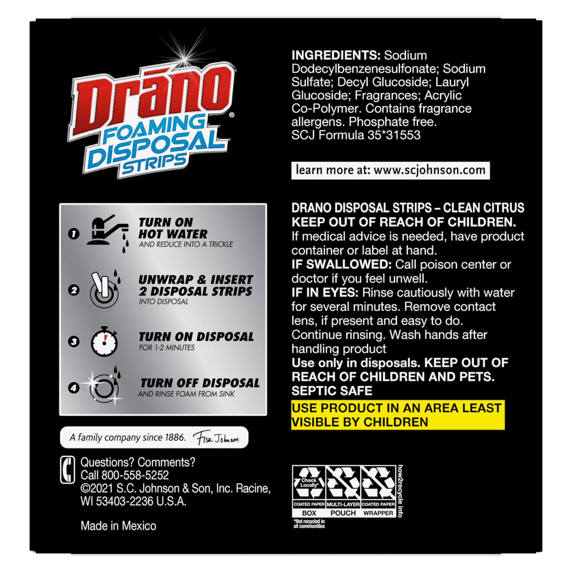 slide 5 of 5, Drano Disposal Strips, Fresh Citrus, 8 Drain Strips, 0.7 oz, 8 ct