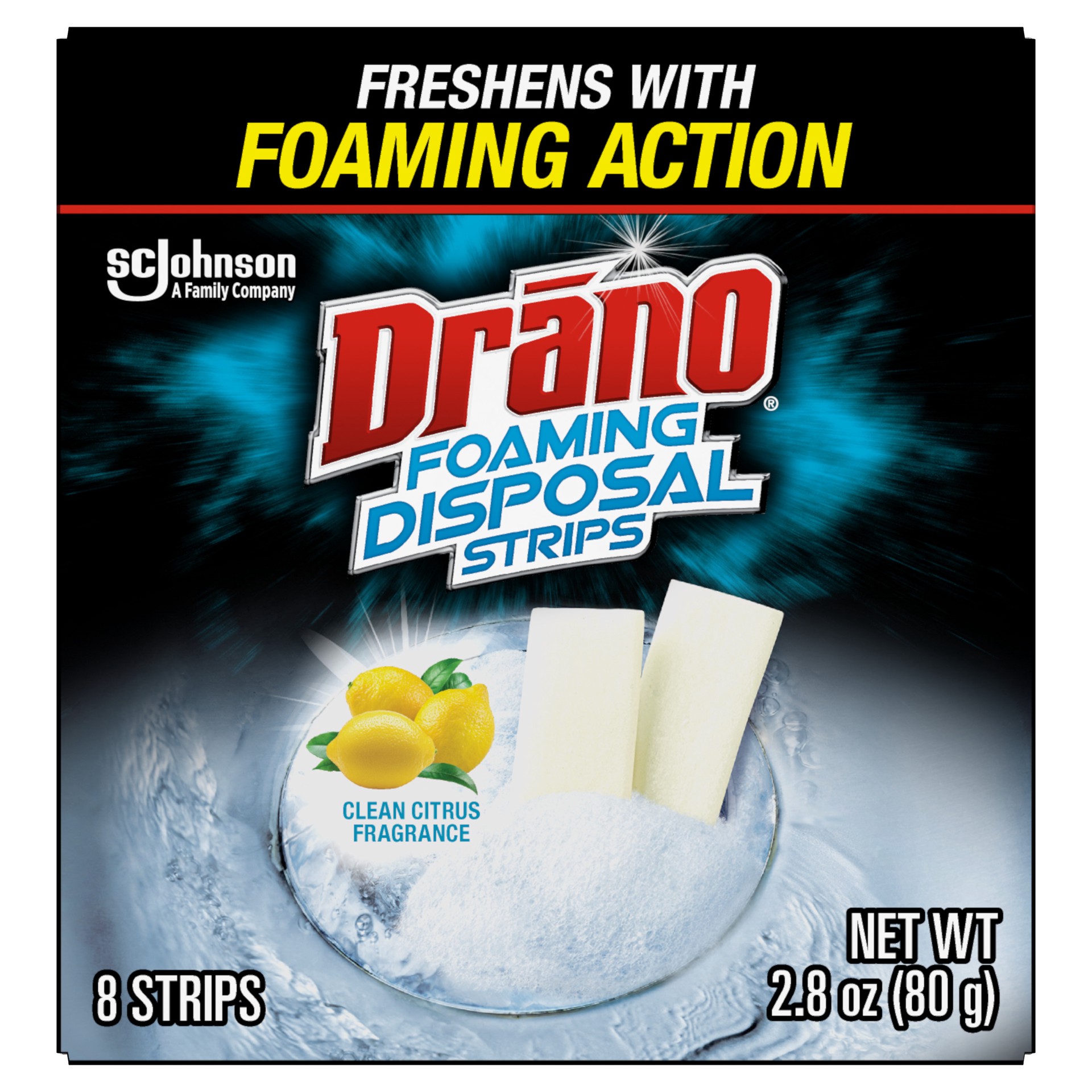 slide 1 of 5, Drano Disposal Strips, Fresh Citrus, 8 Drain Strips, 0.7 oz, 8 ct