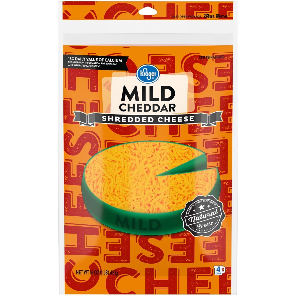 slide 1 of 2, Kroger Shredded Mild Cheddar Cheese, 16 oz