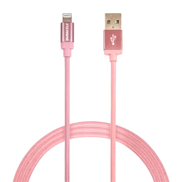 slide 1 of 1, Duracell Sync & Charge Cable, Lightning, 6', Rose Gold, Le2283, 1 ct