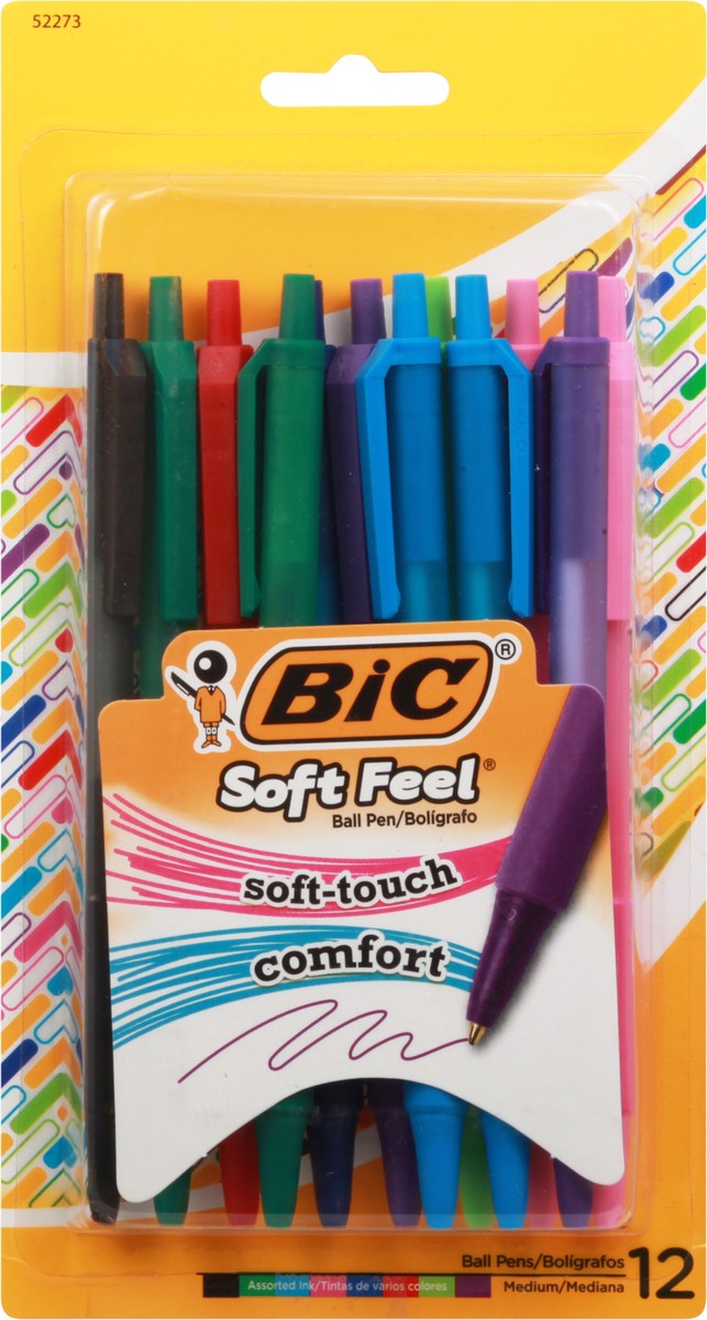 slide 1 of 11, BIC Soft Feel Medium Assorted Ink Ball Pen 12 ea, 12 ct